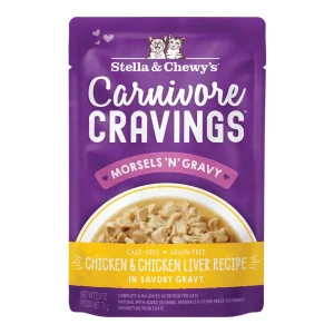 Stella & Chewy's Carnivore Cravings Morsels 'N' Gravy Chicken & Chicken Liver Wet Cat Food, 2.8 oz each, Case of 24