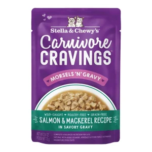 Stella & Chewy's Carnivore Cravings Morsels 'N' Gravy Salmon & Mackerel Wet Cat Food, 2.8 oz each, Case of 24
