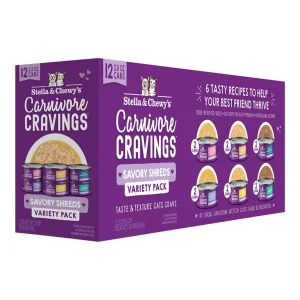 Stella & Chewy's Carnivore Cravings Savory Shreds Variety Pack Wet Cat Food, 2.8 oz each, Case of 24