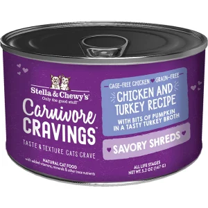 Stella & Chewy's Carnivore Cravings Savory Shreds Wet Cat Food - Chicken & Turkey, 5.2 oz each, Case of 24
