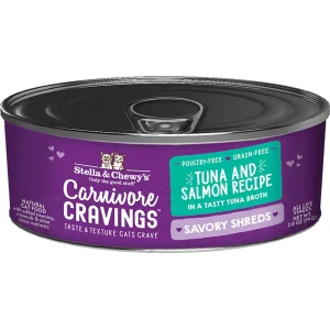 Stella & Chewy's Carnivore Cravings Savory Shreds Wet Cat Food - Tuna & Salmon, 2.8 oz each, Case of 24