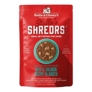 Stella & Chewy's Dog Stella's Shredrs Beef & Salmon Recipe in Broth, 2.8 oz each, Case of 24