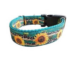 Sunflower and Leopard Print Nylon Dog Collar