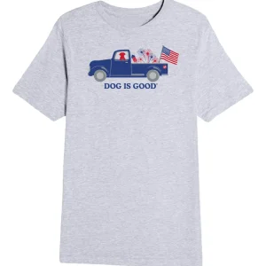 T-shirt: Dog is Good Patriotic Truck (Unisex, Grey)