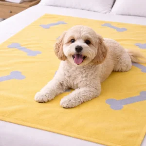 Talking Dog Club Bone Print Viscose Blanket for Dogs (Yellow and Grey Bone)