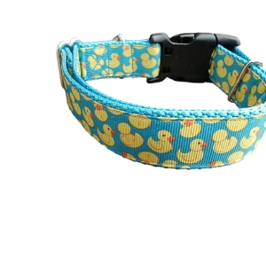 Teal Rubber Duckies Nylon Dog Collar
