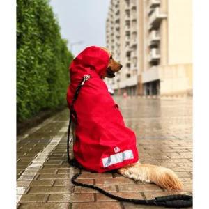 The Drizzle Deflector - Adjustable & Reflective Raincoat for Dogs by Lana Paws (Red Solid)