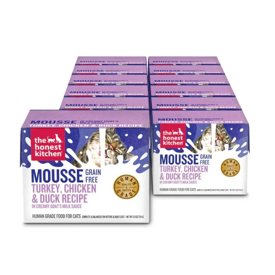 The Honest Kitchen Grain-Free Mousse Wet Cat Food - Turkey, Chicken and Goat's Milk, 2.8 oz, 12 ct