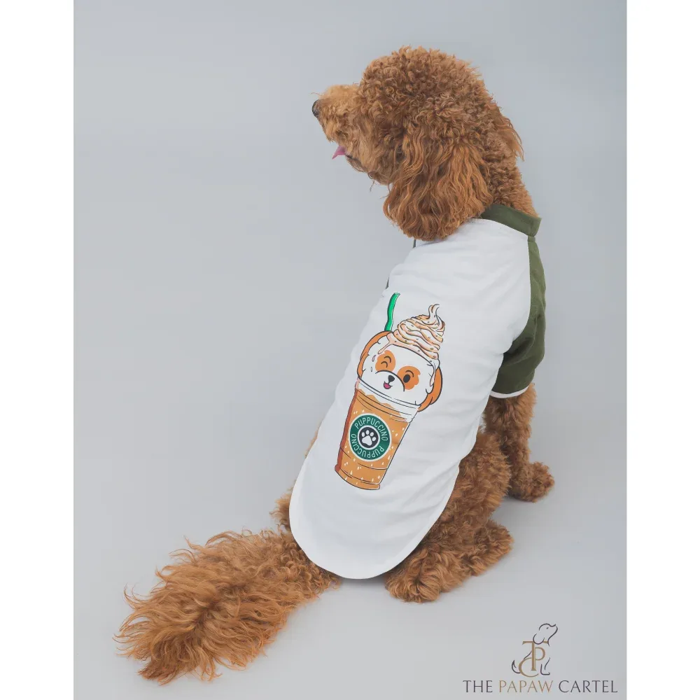 The Papaw Cartel Puppacino Dog Tshirt for Dogs (White/Olive/Green)