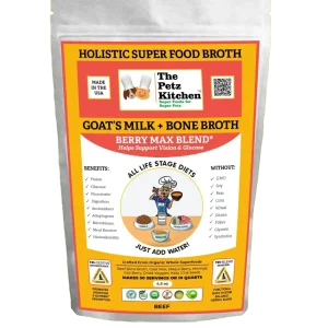 The Petz Kitchen Goats Milk + Bone Broth Berry Max Antioxidant Vision & Glucose Support Broth Dog Meal Supplement