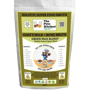 The Petz Kitchen Goats Milk + Bone Broth Green Max Blend Omega 3 & 6 Vitamin & Mineral Support Dog Meal Supplement