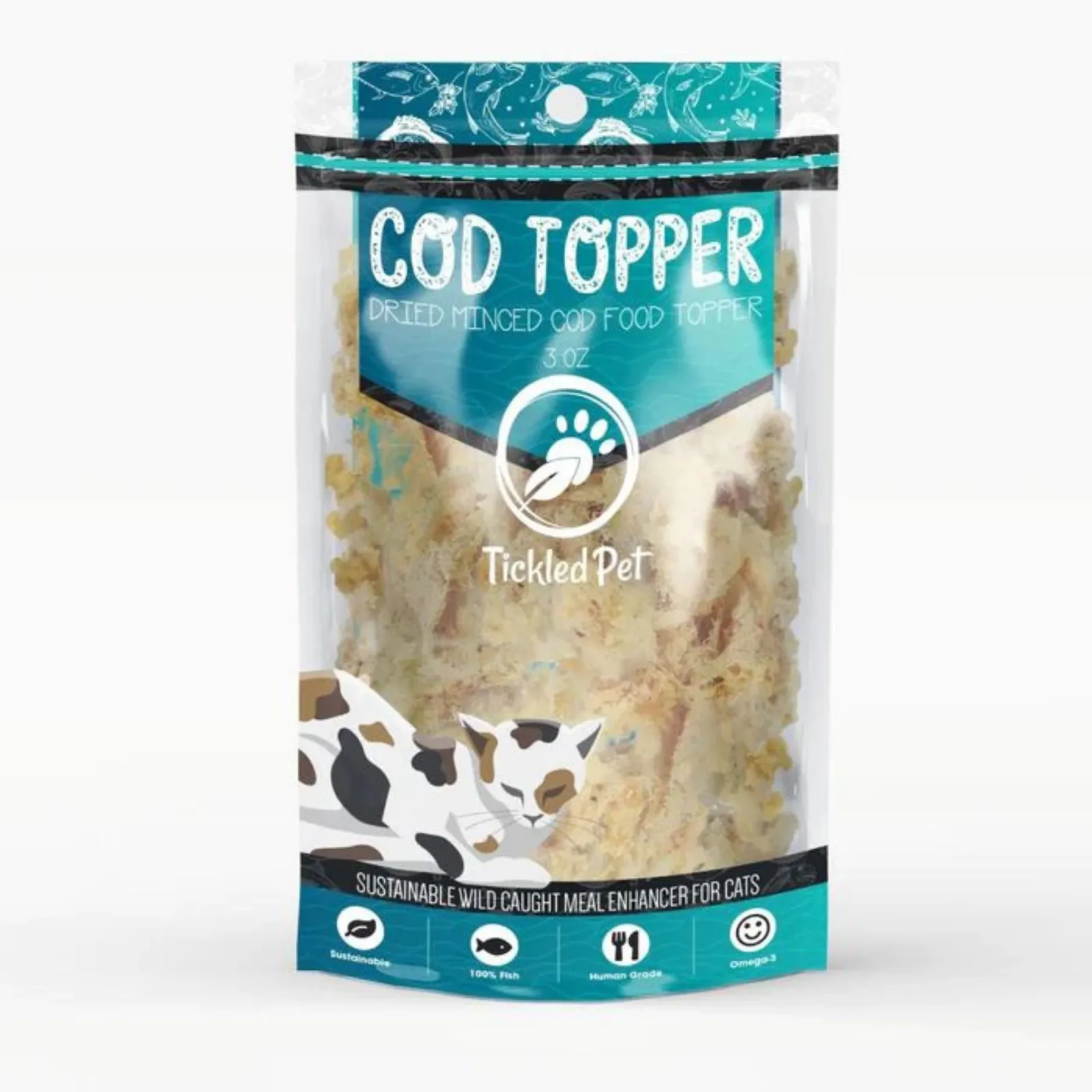 Tickled Pet Cat Food Topper - Dehydrated Wild-Caught Icelandic Cod, 3 oz