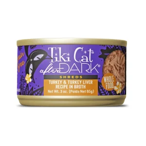 Tiki Cat After Dark Grain-Free Wet Cat Food - Turkey & Turkey Liver Shreds, 3 oz each, Case of 12