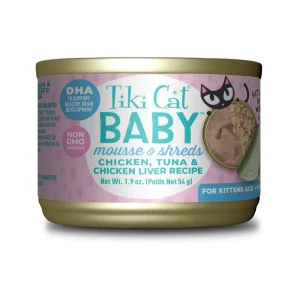 Tiki Cat Baby Mousse and Shreds Kitten Wet Cat Food - Chicken and Tuna, 1.9 oz each, Case of 3