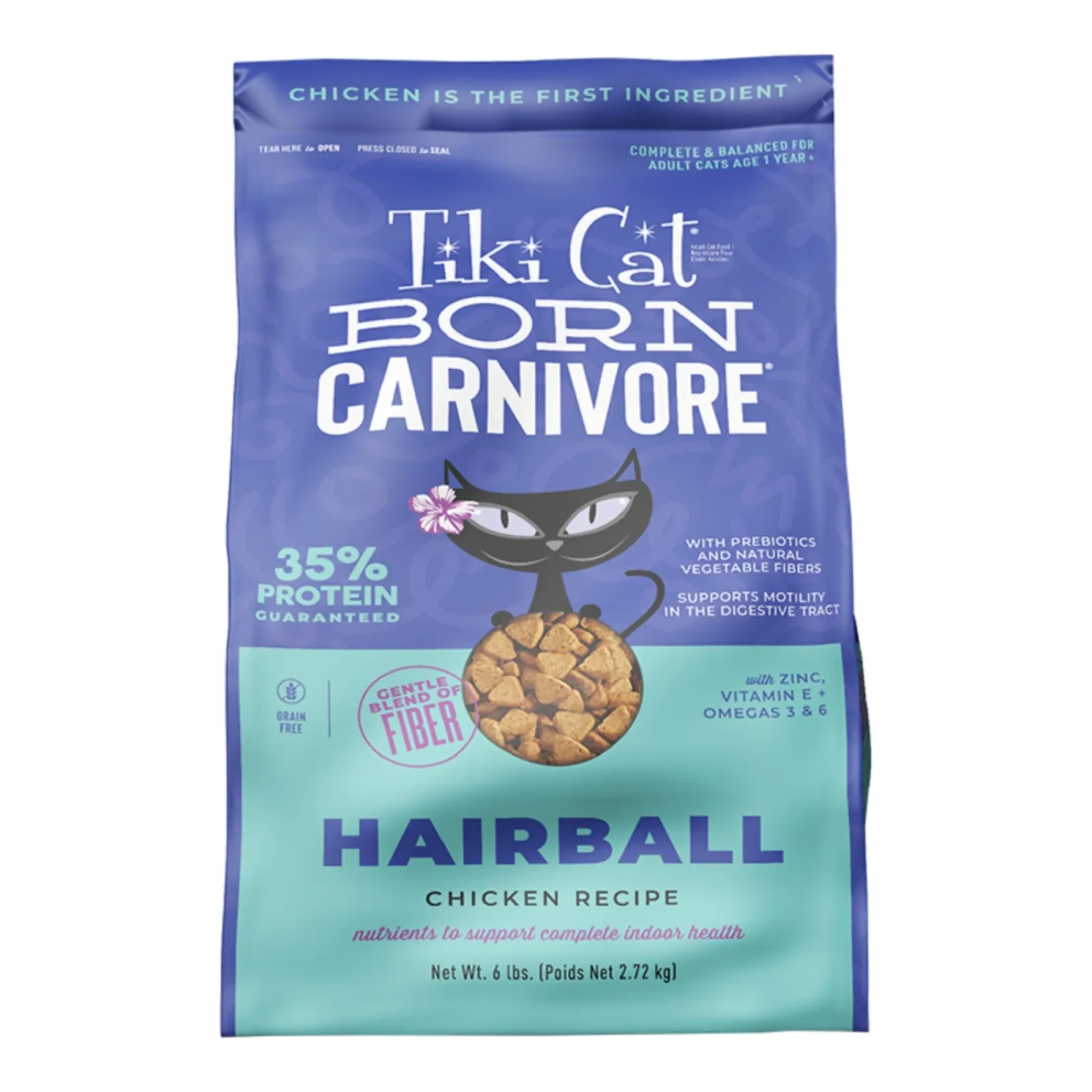 Tiki Cat Born Carnivore Hairball Control Dry Cat Food, Chicken, 6 lb