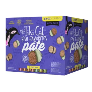 Tiki Cat Fish Favorites Pate Variety Pack, Wet Cat Food, 2.8 oz each, Case of 24