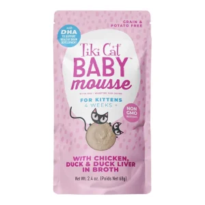 Tiki Pet Cat Mousse Kitten Chicken, Duck, Duck Liver, 2.4 oz each, Case of 12