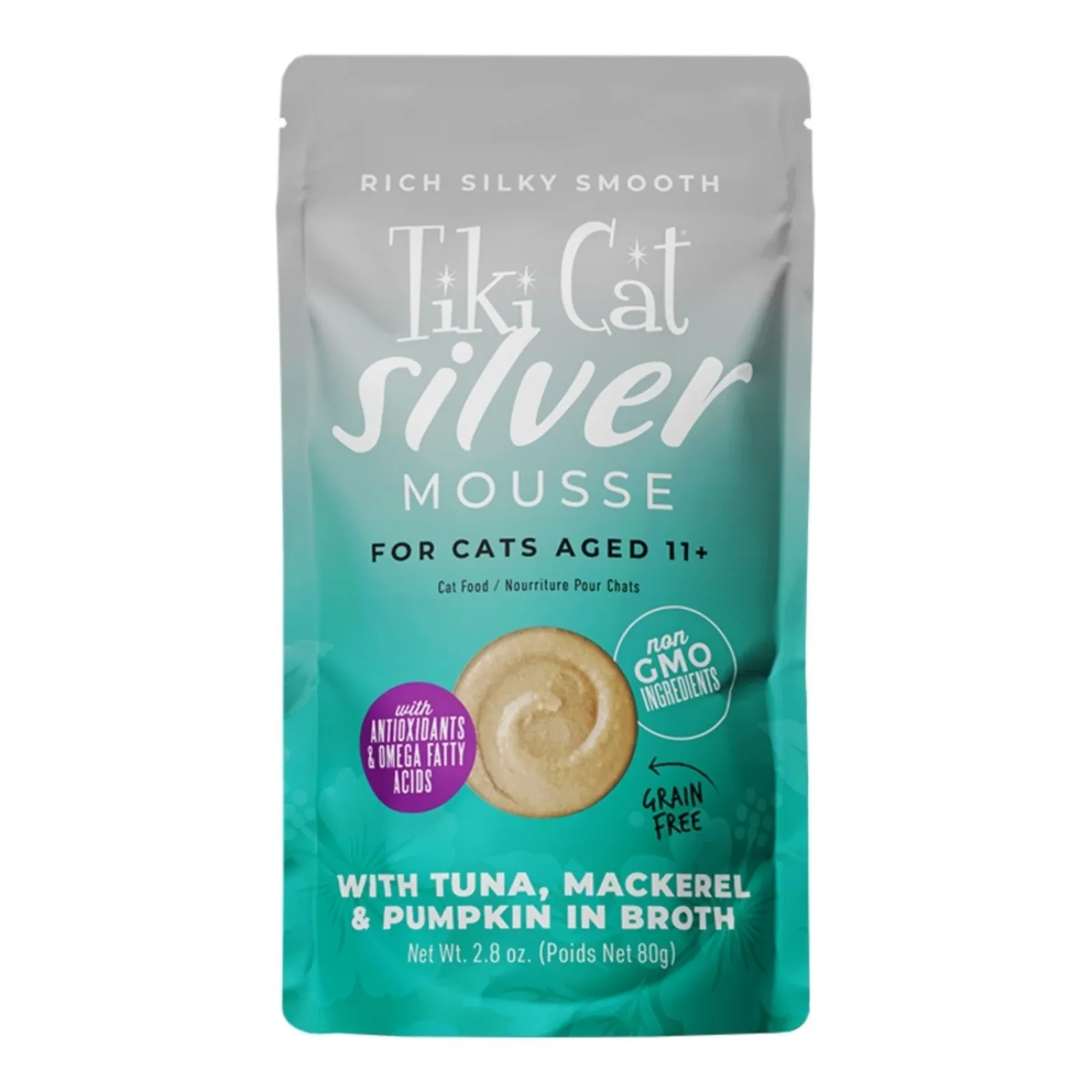 Tiki Pet Cat Silver Mousse Tuna, Mackerel & Pumpkin, 2.8 oz each, Case of 12