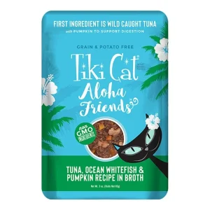 Tiki Pets Aloha Friends Flaked Tuna with Ocean Whitefish and Pumpkin Wet Cat Food, 3 oz Pouch 12 ct
