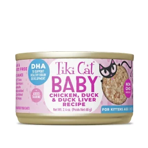 Tiki Pets Cat Shredded Kitten Chicken & Duck, 2.4 oz each, Case of 12