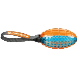 Trixie Push To Mute Rubber Rugby Ball on Rope Toy for Dogs (Orange/Blue)
