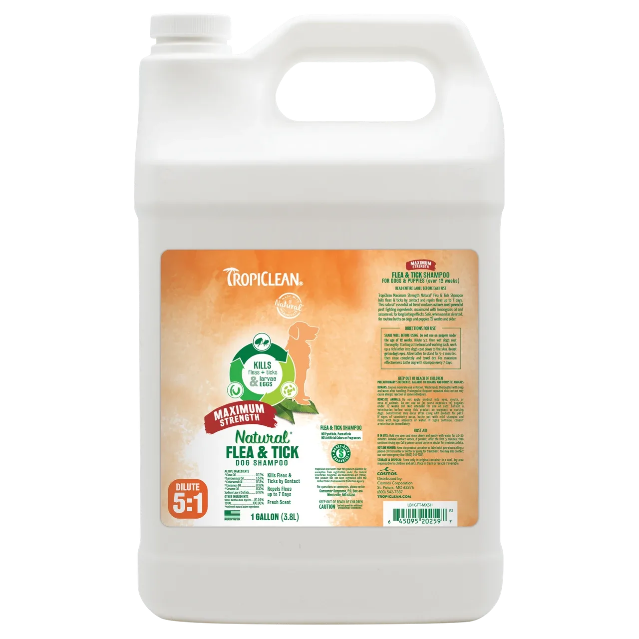 Tropiclean Natural Flea and Tick Shampoo Maximum Strength for Dogs, 1 Gallon