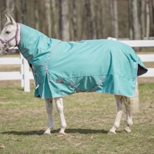 TuffRider 1200 D Comfy Winter Medium Weight Turnout Blanket with Detachable Neck- 200 GSM- Turquoise- 69