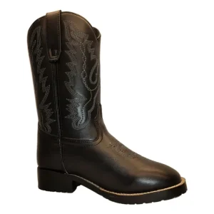 TuffRider Children's Badlands Square Toe Western Boot- Black with Light Blue- 10C