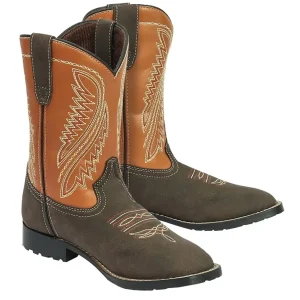 TuffRider Children's Big Bend Rounded Toe Western Boot- Mocha with Rust- 10C