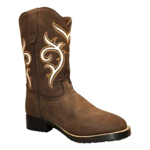 TuffRider Children's Carlsbad Square Toe Western Boot- Brown with White- 10C