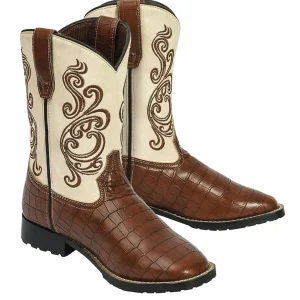 TuffRider Children's Shenandoah Rounded Toe Western Boot- Brown with Light Pink- 10C