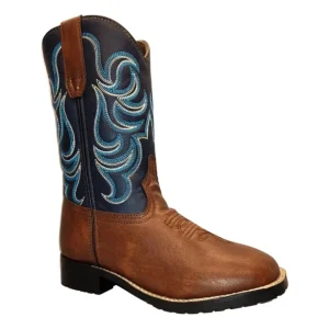 TuffRider Children's Zion Square Toe Western Boot- Brown with Blue- 11C