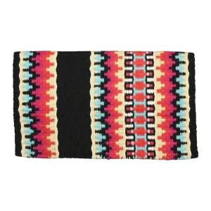 TuffRider Dallas Double Weave Saddle Blanket-Black/Pink/Yellow-34 x 42 in
