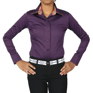 TuffRider Girls ADEY Double Collar Shirt-Plum -Large
