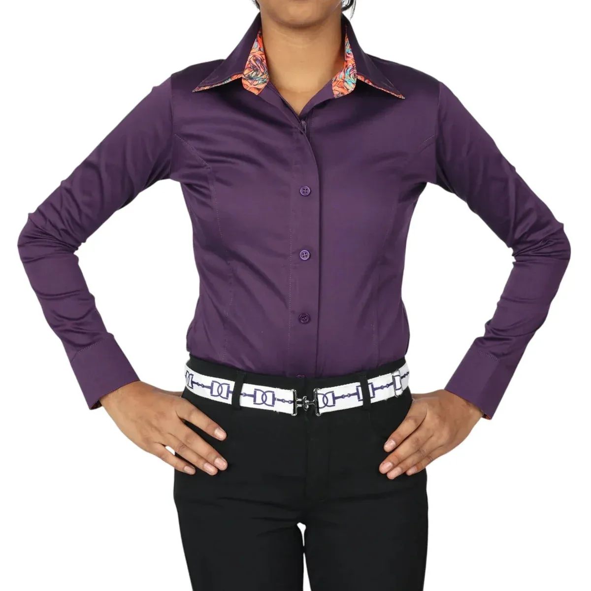 TuffRider Girls ADEY Double Collar Shirt-Plum -Large - Image 2