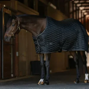 TuffRider Kozy Komfort Stable Blanket With Diamond Quilting -420 D 200 GSM of fill- Black with Black/White Trim, 69 in