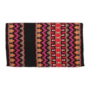 TuffRider Lubbock Double Weave Saddle Blanket-Black/Pink/Orange-34 x 40 in