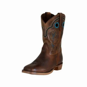 TuffRider Rushmore Toddler Western Boots - Tooled Oak Leaf Square Toe Cowboy Boots for Kids