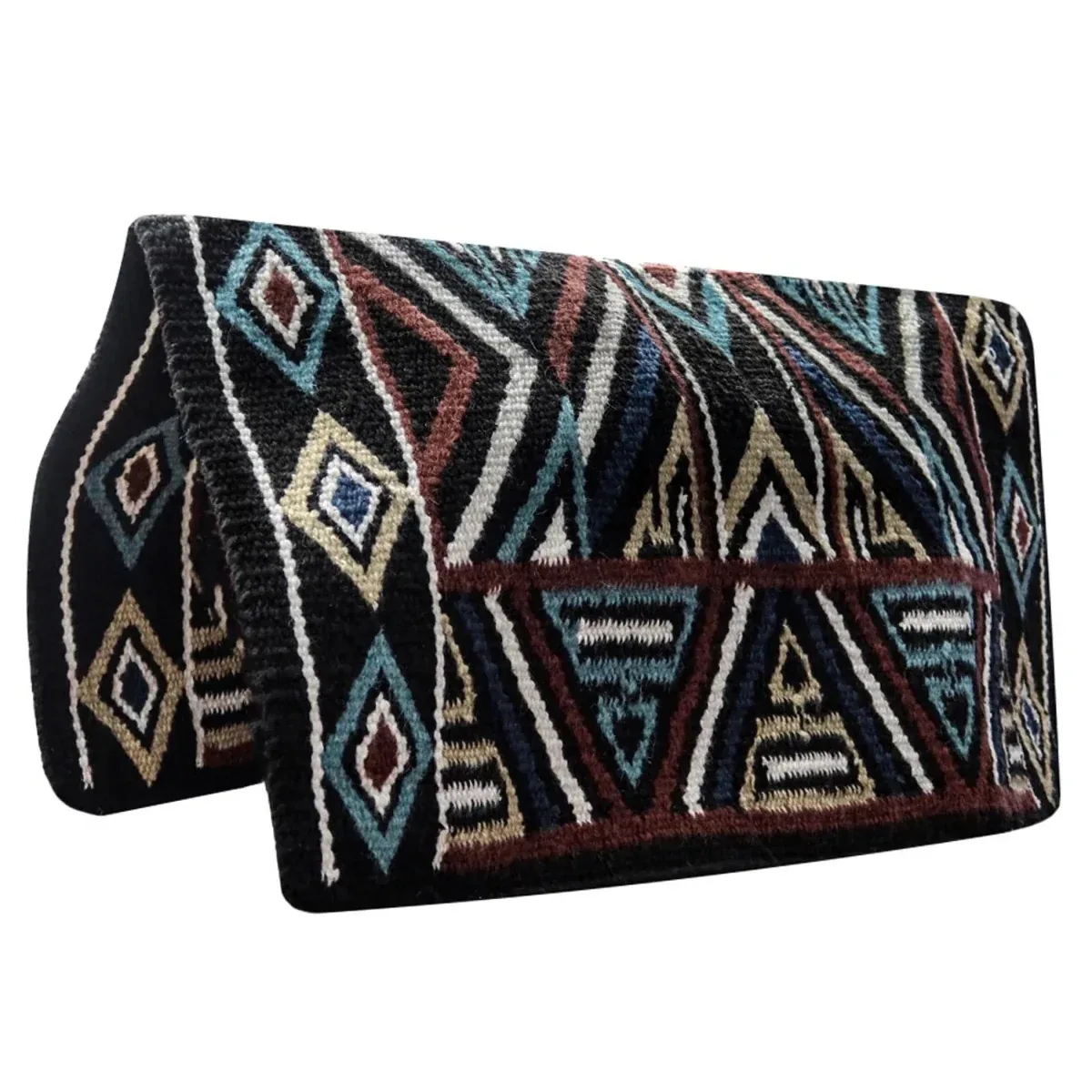 TuffRider Sheridan Western Woven Saddle Blanket- Black/Light Blue- 34 x 38