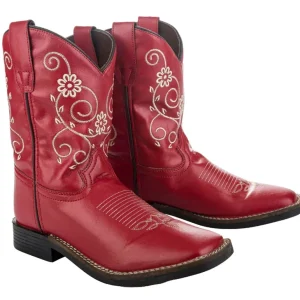 TuffRider Toddler Fire Red Floral Western Boots - Girls Square Toe Cowboy Boots
