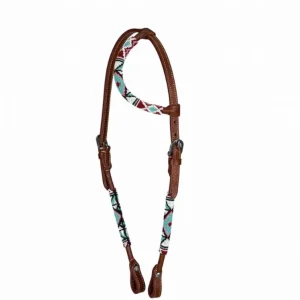 TuffRider Western Beaded One Ear Headstall - Aztec Pattern Leather Horse Bridle