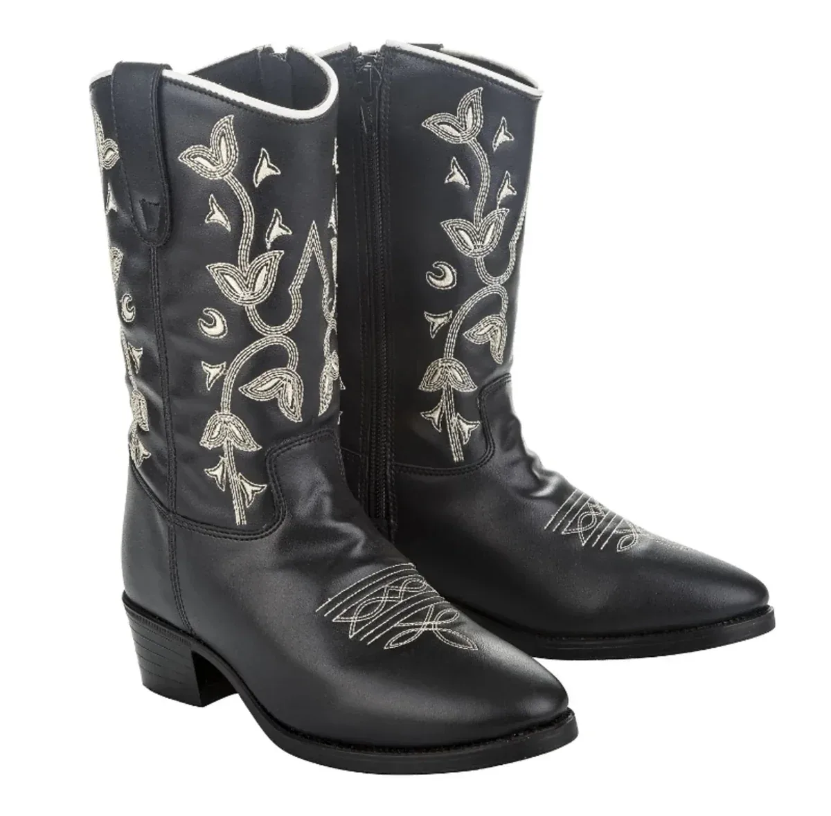 TuffRider Youth Black Floral Western Boots - Kids Cowboy Boots with Embroidered Design - Image 2
