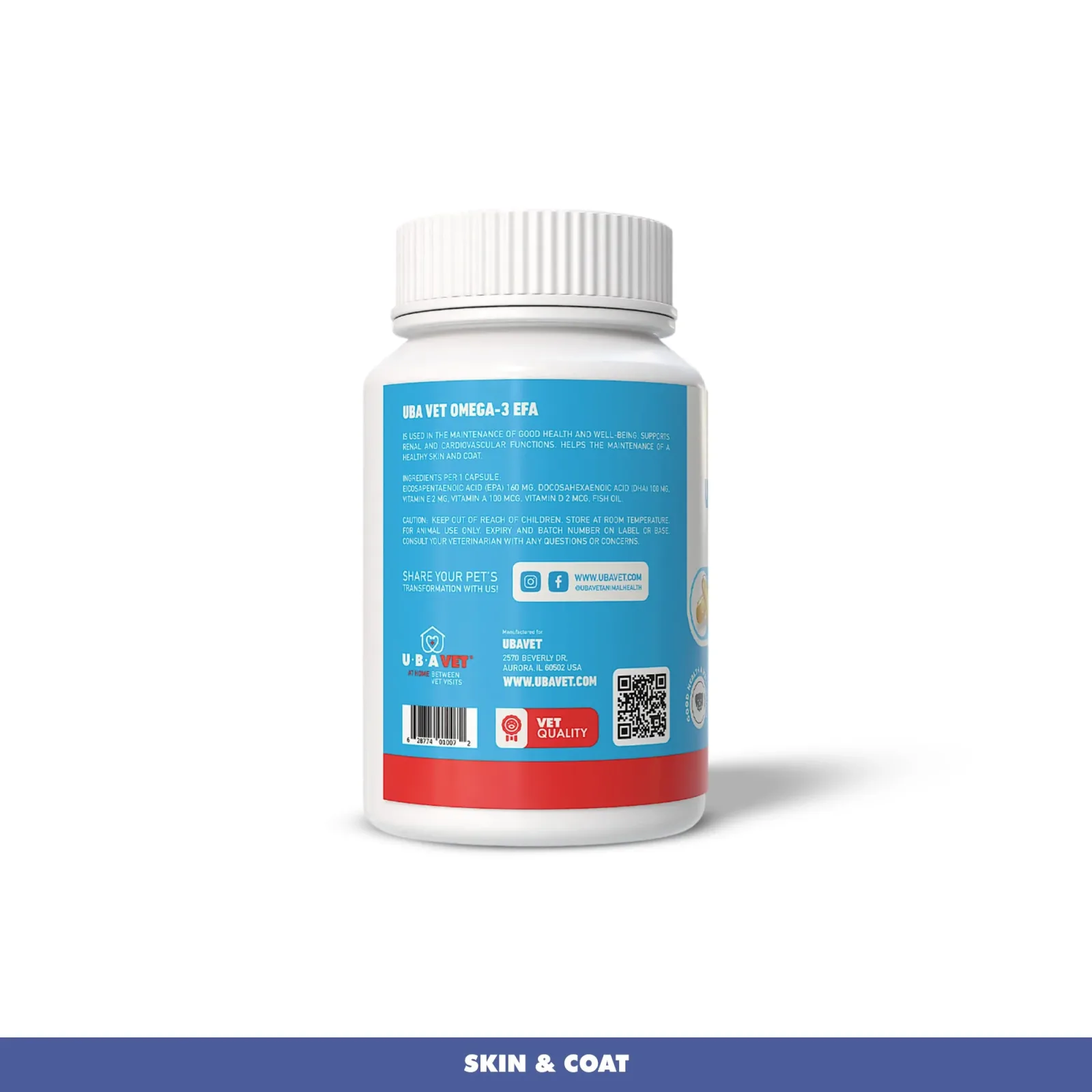 UBAVET Omega-3 Capsules 1000 mg – Skin, Coat & General Health Support for Dogs & Cats (120 ct) - Image 2