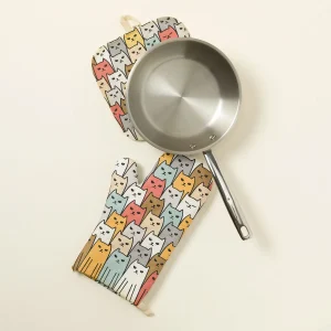Uncommon Goods | Cats on Cats Oven Mitt & Potholder Set