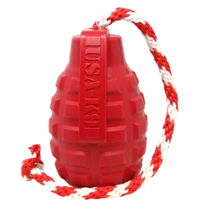 USA-K9 Grenade Shaped Durable Rubber Chew Toy, Treat Dispenser, Reward Toy, Tug Toy, and Retrieving Toy