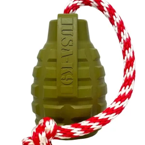 USA-K9 Grenade Shaped Rubber Dog Toy - Chew, Treat Dispenser & Tug Toy