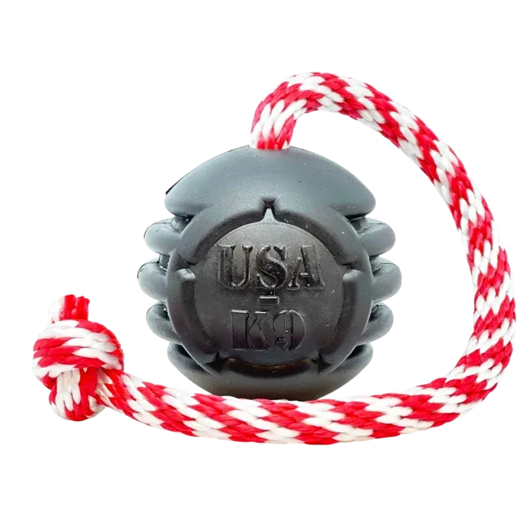 USA-K9 Magnum Black Stars and Stripes Ultra-Durable Rubber Chew Toy, Reward Toy, Tug Toy, and Retrieving Toy