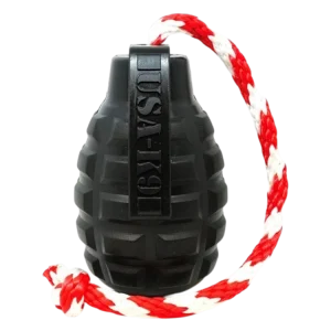 USA-K9 Magnum Grenade Shaped Durable Rubber Chew Toy, Treat Dispenser, Reward Toy, Tug Toy, and Retrieving Toy