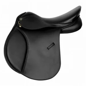 Vegan Synthetic All-Purpose Horse Saddle - Interchangeable Gullet System - Lightweight English Saddle for Trail Riding & Ring Work - Black