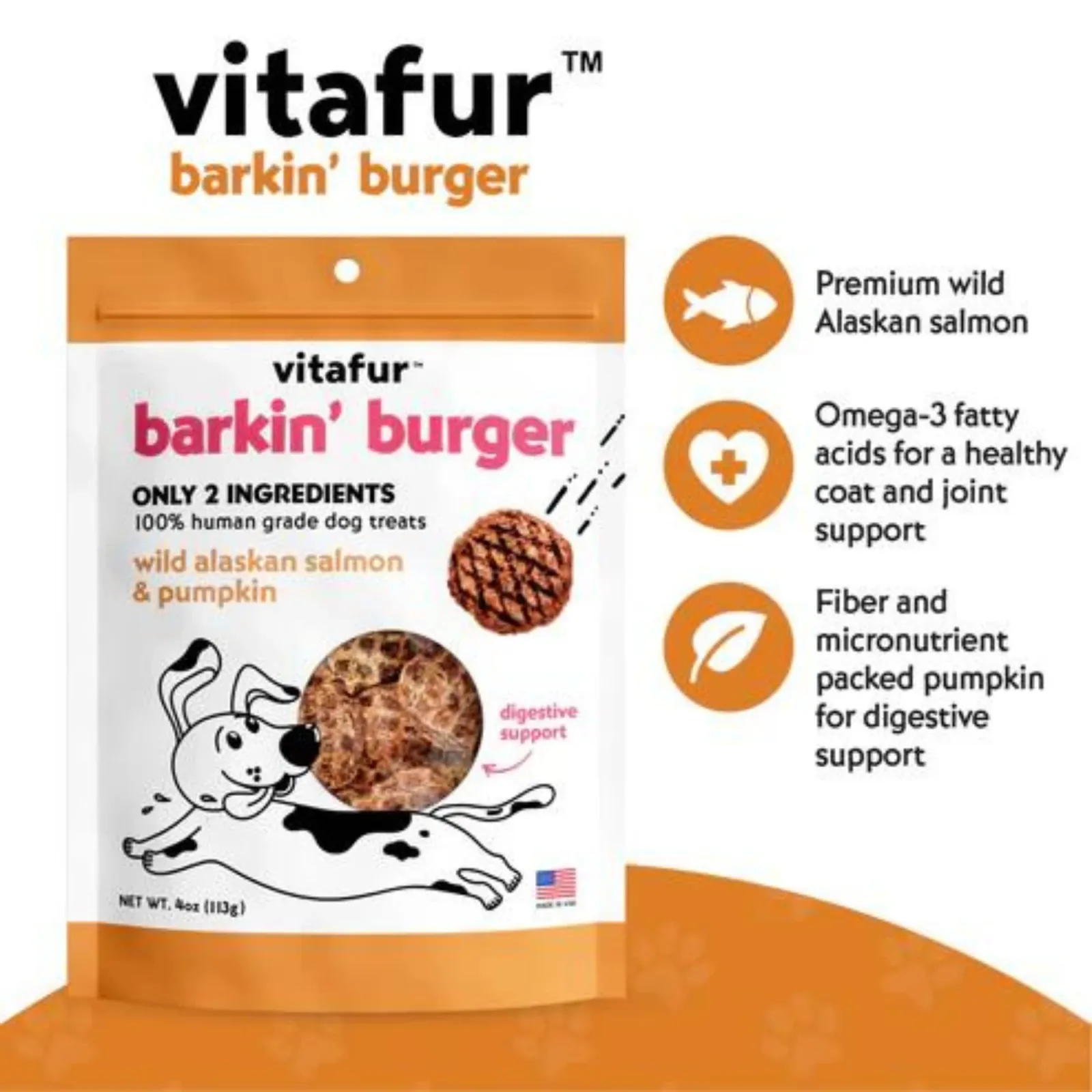 Vitafur Barkin Burger Dog 4oz. Wild Alaskan Salmon Pumpkin - Image 2